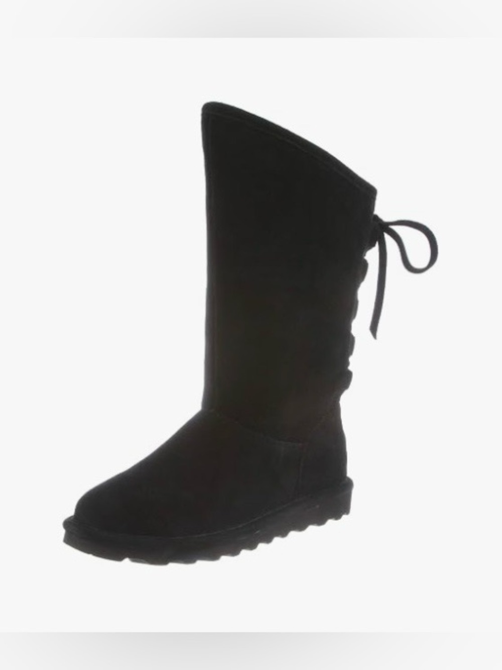 BearPaw Black Tall Women's Suede-Look Boot with Back Bow Size 6.5